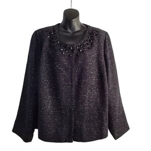 Fashion Bug Women's Blazer Jacket Black Purple metallic Embellished Sz 2…